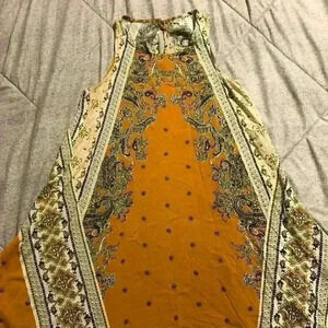 Taylor & Sage Boho Swing Dress Mustard Yellow Paisley Print Size Small